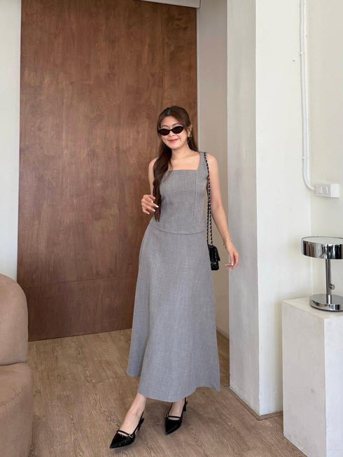 Classy Square Neck Sleeveless Tops With Skirts Sets